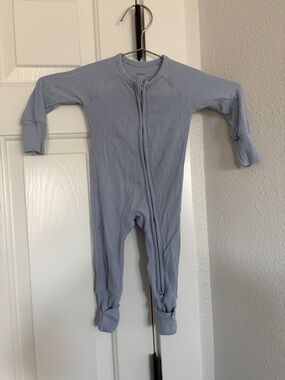 Light Blue Ribbed Little Sleepies Zip-Front Kids One-Piece